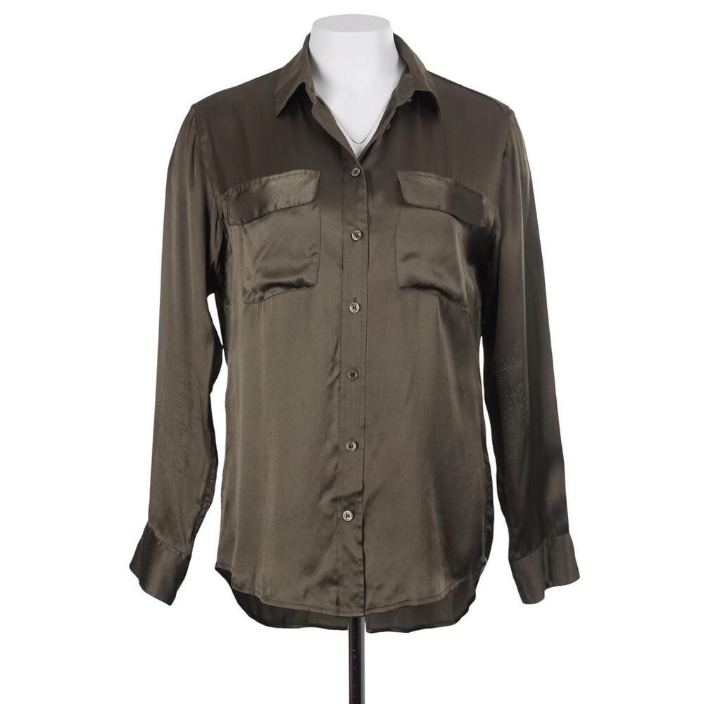 EQUIPMENT Signature Shirt S Olive Green Silk Button-Up Pockets Long Sleeve